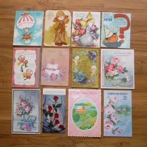 Lote de 12 tarjetas vintage de cumpleaños para mamá (década de 1950-1970), tarjetas de felicitación de cumpleaños para mamá, mamá, madre, álbum de recortes, diario y efímeras de cumpleaños vintage.