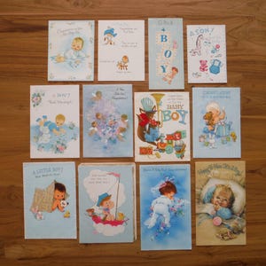 Lot de 12 cartes vintage pour bébé garçon - années 1950 - 1970 ' s - cartes de voeux pour bébé garçon vintage - album de scrapbooking éphémères pour bébé garçon