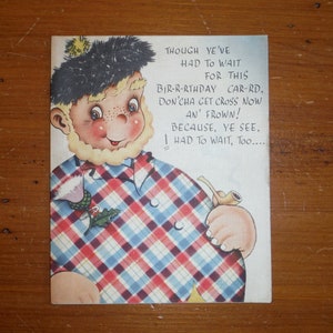 Funny Vintage 1940's Happy Birthday Card - Silly '40's Birthday Card Ephemera - Comical 1940's Birthday Fun Card