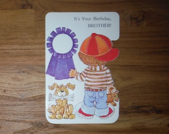 Vintage Brother's Birthday Card - Fun Brother Happy Birthday Card - Vintage Brother Puppy Dog Teddy Bear Birthday Ephemera