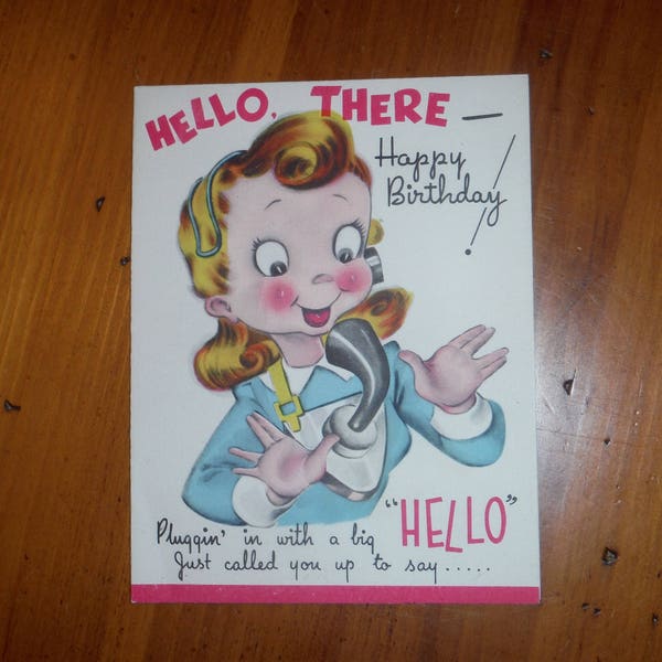 Vintage 1940's Happy Birthday Card - '40's Happy Birthday Vintage Telephone Card - Vintage Telephone Paper Ephemera 1940's