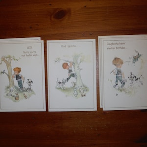 5 cartes vintage fantaisistes pour enfants - Mignon vintage Whistles 'n Whims - Anniversaire de garçon des années 1970 Get Well Just Because Friend Scrapbook Ephemera