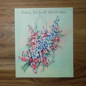 Vintage 1930's Get Well Karte - '30's Get Well Prägekarte - Antike Blumenblumen bald gesund Karte Journal Scrapbook Ephemera