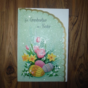 Carte de Pâques grand-mère vintage des années 1960 - Carte de Pâques grand-mère grand-mère des années 60 - vintage Happy Easter Scrapbook Journal Ephemera