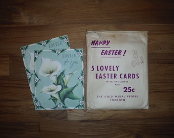 2 Lovely Vintage 1950's Easter Cards - Vintage '50's Easter Lilies Greeting Card - Vintage Easter Card Envelope Ephemera Journal Scrapbook