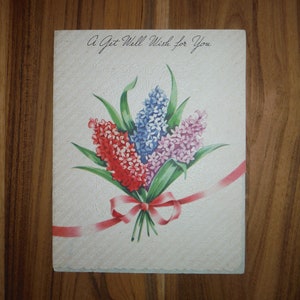 Belle carte de guérison vintage des années 40 - carte de guérison fleurs florales des années 40 - vintage meilleure santé, voeux de malbouffe Journal éphémères