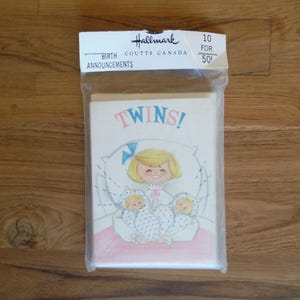 10 Vintage Zwillinge Ankündigungskarten - Vintage neue Baby Zwillinge Duschkarten - 1960er Jahre Neue Eltern Brand New Baby Feier Karten Lot