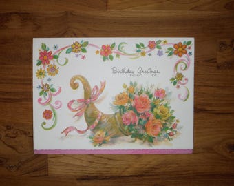 carte d'anniversaire rétro vintage des années 1970 - carte de voeux de joyeux anniversaire Mod Groovy - carte d'anniversaire florale fleurs des années 70 éphémère