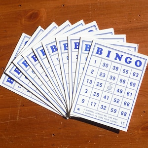 10 cartes de bingo vintage - Cartes de bingo en carton bleu et blanc - trucs de bingo vintage - vintage Papers Junk Journal Game Cards Ephemera