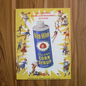 Vintage Child's School Scribbler - 1950's French Bee Hive Corn Syrup Scribbler - '50's Bee Hive NHL Hockey Pictures Notebook School Ephemera
