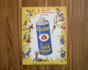 Vintage Child's School Scribbler - 1950's French Bee Hive Corn Syrup Scribbler - '50's Bee Hive NHL Hockey Pictures Notebook School Ephemera