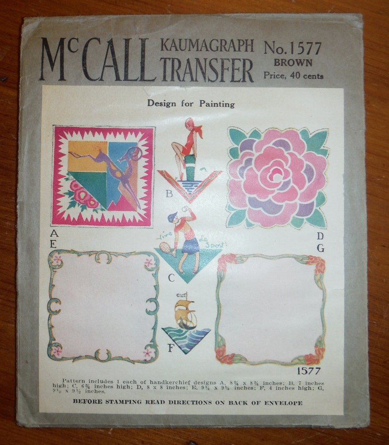 Rare Vintage 1930/'s Tranfers /'30/'s Beach Babe Tennis Girl Sailing Border Transfers McCall Kaumagraph Hot Iron On Fabric Transfer Pattern