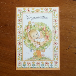 vintage New Baby Card - 1970's Whimsical Congratulations Baby Parents Card - Baby Boy Girl Card - Félicitations New Baby Ephemera
