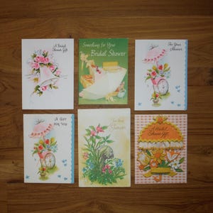 Lot de 6 petites cartes de douche nuptiale vintage - vintage des années 1960 - années 70 - Journal de mariage de mariée shabby chic et éphémère