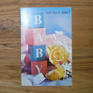 Douce carte vintage pour bébé que Dieu vous bénisse - carte de félicitations vintage nouveau bébé garçon fille - bénédiction religieuse rétro nouveau bébé éphémères de scrapbooking