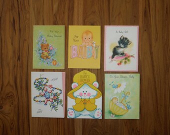 6 vintage babyshower kaarten nieuwe baby - vintage shabby chic nieuwe baby meisje jongen gefeliciteerd wenskaarten plakboek kortstondige