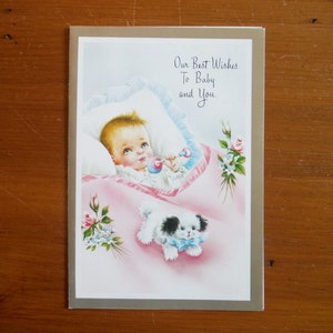 Jolie carte de bébé vintage des années 1960 - Félicitations des années 60, mère, père, nouveau bébé de la carte - Éphémères des années 60