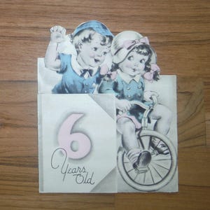 Meilleure carte d'anniversaire ancienne de six ans - carte d'anniversaire jeune garçon fille vintage des années 1930 - vintage six anniversaires de Scrapbooking Journal éphémère