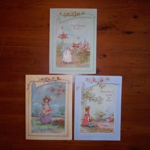3 Vintage Whimsical Get Well Cards - Vintage Get Well Wishes Card - '70's Bonnet Girl Get Well Greeting Card Junk Journal Ephemera