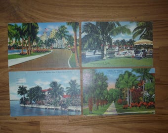4 Vintage Florida Linen Postcards - 1930's - 1950's Florida Linen Postcard Paper Ephemera Lot - Vintage Miami Palm Beach Tropical Postcards