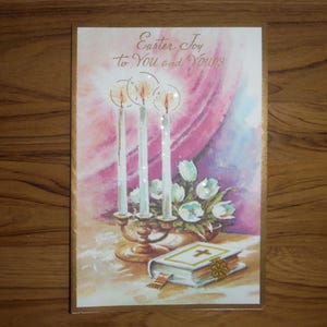 Carte de Joyeuses Pâques vintage des années 60 - carte de Pâques religieuse vintage - carte de Pâques antique - éphémères de scrapbooking de Pâques vintage des années 60