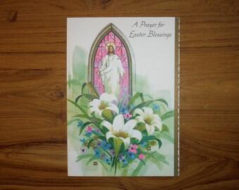 Lovely Vintage 1960's Happy Easter Card - Vintage Religious Prayer Easter Blessings Card - Antique Easter Card Scrapbook Journal Ephemera