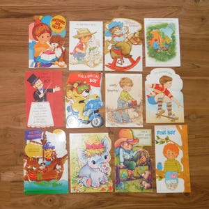 Lote de 12 tarjetas de cumpleaños vintage para niños: tarjetas de felicitación de cumpleaños vintage de los años 1950 y 1970: álbum de recortes de feliz cumpleaños vintage, diario basura, efímera
