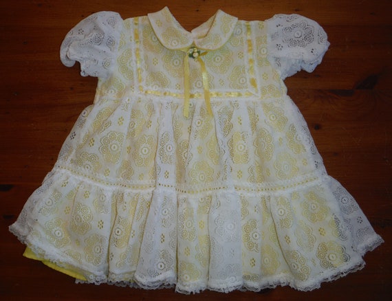 Mod Vintage Yellow & White Baby Dress - Groovy '7… - image 2