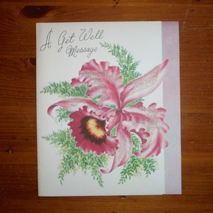 vintage 1950's Get Well Card - '50's Shabby Chic Sparkly Floral Get Well Card - '50's Get Well Junk Journal Paper Ephemera