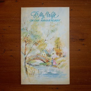 vintage Happy Anniversary Wife Card - Carte d’anniversaire de mariage vintage des années 1970 - Carte de vœux d’anniversaire de mariage Pretty Wife des années 70