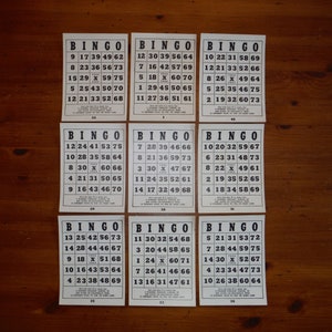 9 cartones de bingo vintage - cartones de bingo de cartón blanco y negro - cosas de bingo vintage - Vintage Papers Junk Journal Game Cards Ephemera