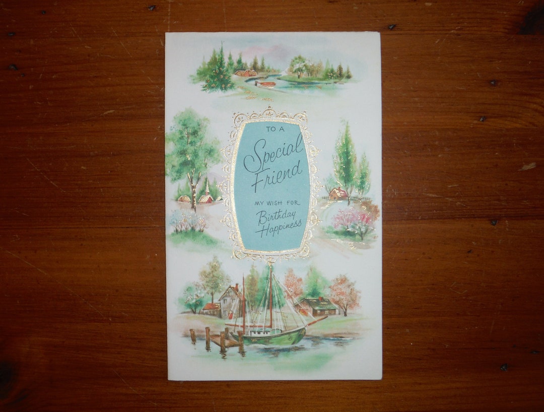 Vintage Special Friend Birthday Card - '60's Birthday Gold Foil Happy ...