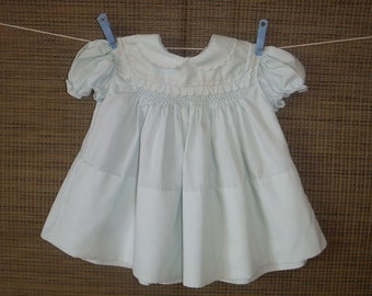 1970's Blue Smoked Vintage Baby Dress - Vintage '70's Pale Blue Embroidered Summer Infant Toddler Dress - Vintage Fancy Dress Up Baby Dress