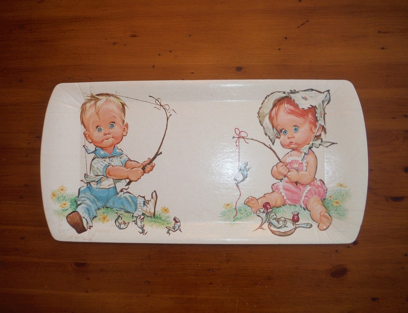 Vintage 1960 S Children Fishing Nursery Bedroom Decor 60 S Pete Hawley Wall Decoration Plaque Baby Child Shabby Chic Vintage Artwork
