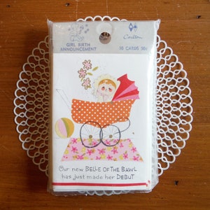 Lot de 10 faire-part nouveau bébé vintage - cartes vintage pour baby shower de bébé fille - lot de cartes de célébration bébé nouveau-né des parents des années 1960