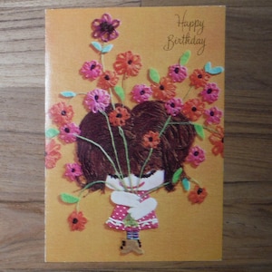 Mod Vintage Mädchen Geburtstagskarte - Vintage Retro Mädchen Geburtstagskarte - Wunderliche 1970er Jahre Mädchen Blumen Geburtstag Scrapbook Journal Ephemera