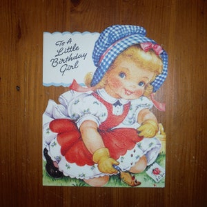 Vintage 1960's Birthday Girl Coloring Card - '60's Cute Girl Coloring Activity Verjaardagskaart - Vintage Little Birthday Girl Journal Ephemera