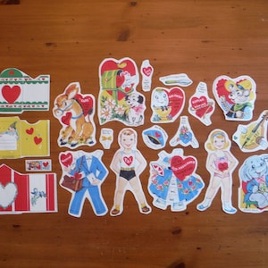 Lote de tarjetas de San Valentín vintage: tarjetas de San Valentín vintage, kitsch, modernas, retro, lindas y efímeras familiares: efímeras de San Valentín vintage para adultos y niños