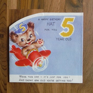 Biglietto d'auguri per il quinto compleanno vintage degli anni '40 - Biglietto d'auguri per il quinto compleanno di un bambino e una bambina degli anni '40 - Ephemera di Vintage Five Years Junk Journal