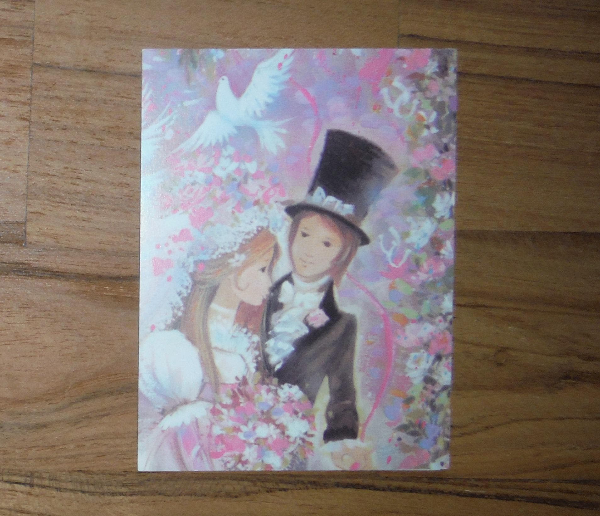 Best Vintage 1970's Wedding Card - '70's Mod Wedding Couple Small Greeting Card - Mid Century Bride Groom Junk Journal Scrapbook Ephemera