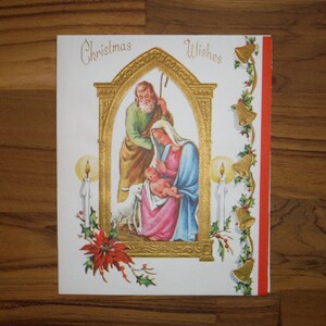 Tarjeta de deseos de Navidad vintage de 1960 - Tarjeta religiosa del Niño Jesús de lámina de oro de los años 60 - 1960 X-mas Bible Verse Journal Paper Ephemera