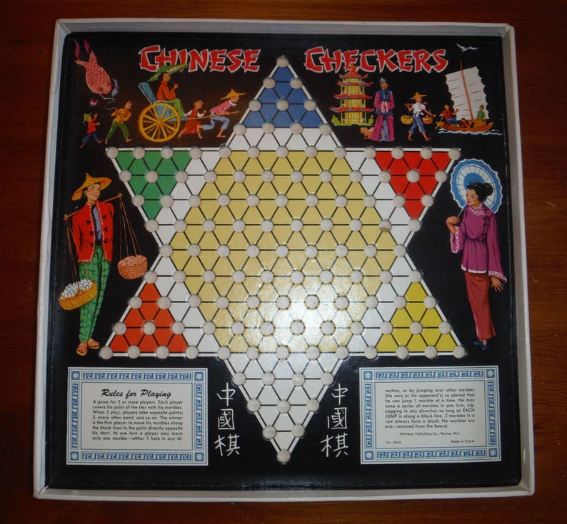 Vintage Checkers Game Board Art Wall Art 1950/'s Retro Bar Children/'s Playroom Retro Decor Vintage Whitman Chinese Checkers Board Game
