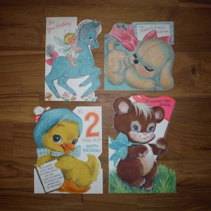 4 tarjetas infantiles vintage con diseño flocado: lindas tarjetas con forma de cachorro de perro de peluche y patito de hada y flocado: la mejor tarjeta de cumpleaños infantil vintage con diseño flocado