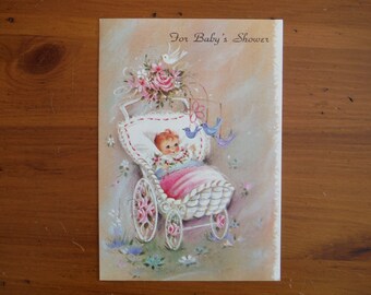 Sweet Vintage Baby Shower Card - Vintage nieuwe aankomst Baby Boy Girl Gefeliciteerd kaart - Shabby Chic New Baby Ephemera