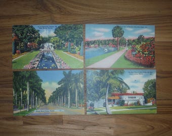 4 Vintage Florida Linen Postcards - 1940's - 1950's Florida Linen Postcard Ephemera Lot - Vintage Coral Gables Palm Beach Tropical Postcards