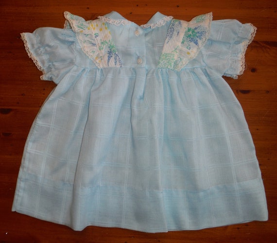 Cute Vintage Blue Apron Infant Dress - 1970's Blu… - image 7