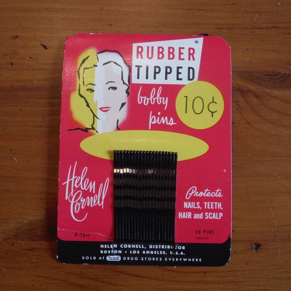 Vintage 1950's Bobby Pins - '50's Bob Pins Hairdresser - Deadstock Helen Cornell Rubber Tipped Bobby Pins- Vintage Hairdressing Hair Stuff