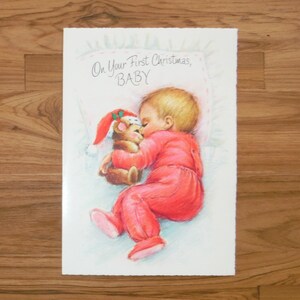 vintage Baby's First Christmas Card - carte de voeux vintage Baby Xmas Merry Christmas - Baby First Christmas Scrapbook Journal éphémères