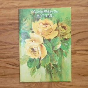 Cartão de aniversário vintage para mães dos anos 70 - Cartão de aniversário com rosas amarelas e flores para mães dos anos 70 - Lembranças de aniversário vintage retrô para mães