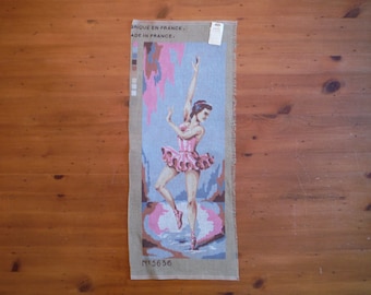 Lovely Vintage Ballerina Needlepoint Canvas - Vintage Not Completed Cross-Stitch Needlepoint Embroidery Ballet Dancer Art - French Ballet